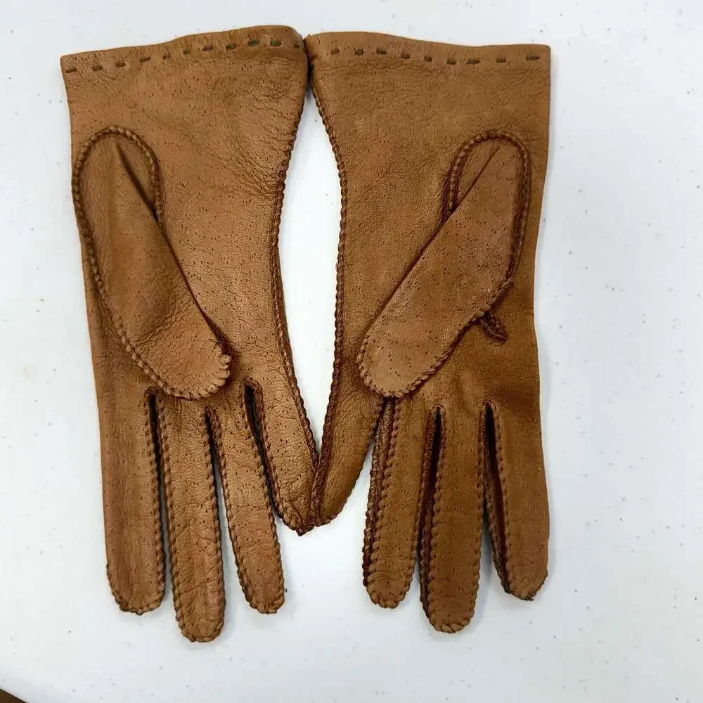 Vintage Women’s Soft Brown Leather Gloves Size 6½ Hand-Stitched Unworn